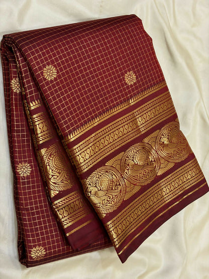 Pure Kanchipuram Handloom Silk Sarees 1 gram Zari vaira oosi checks With Silk Mark Certified 19500/-