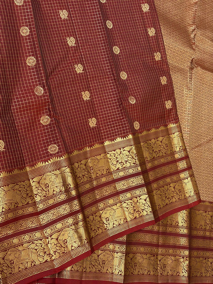 Pure Kanchipuram Handloom Silk Sarees 1 gram Zari vaira oosi checks With Silk Mark Certified 19500/-