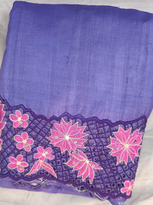 Violet Cutwork Tussar Silk Sarees