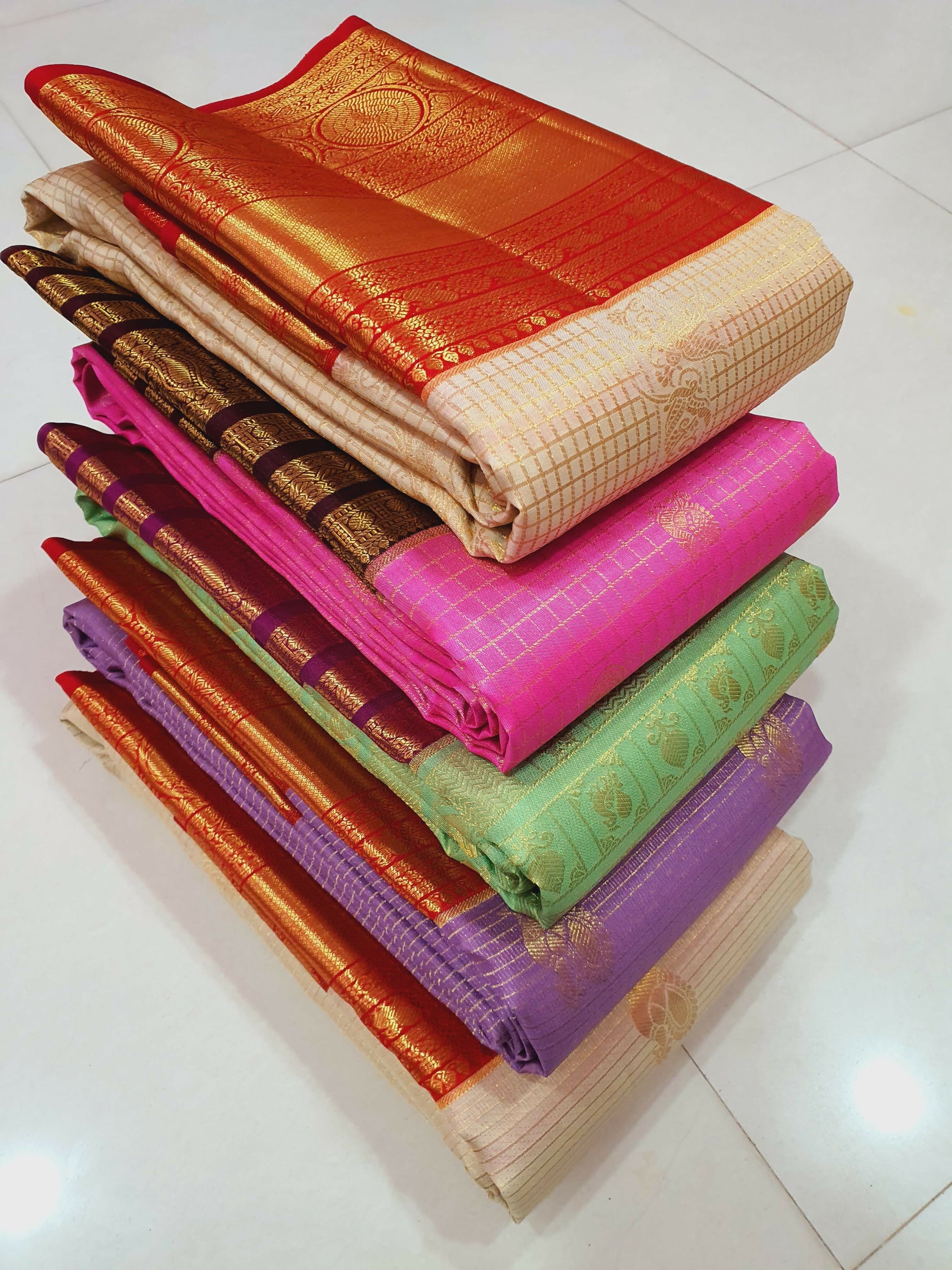 Pure Kanchipuram Handloom Silk Sarees, Korvai vaira oosi