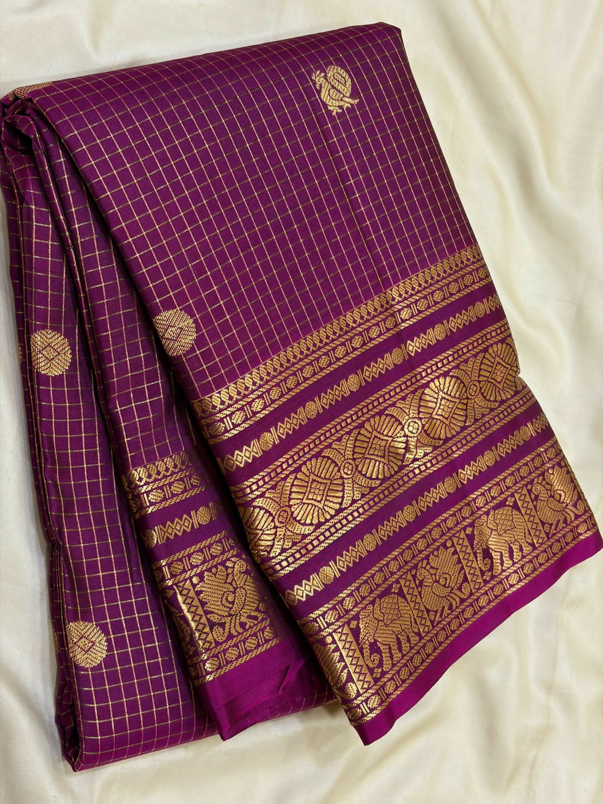 Pure Kanchipuram Handloom Silk Sarees 1 gram Zari vaira oosi checks With Silk Mark Certified 19500/-