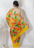 Hand Painted Yellow Color Pure Silk Mark Certified Bishnupuri Silk Sarees