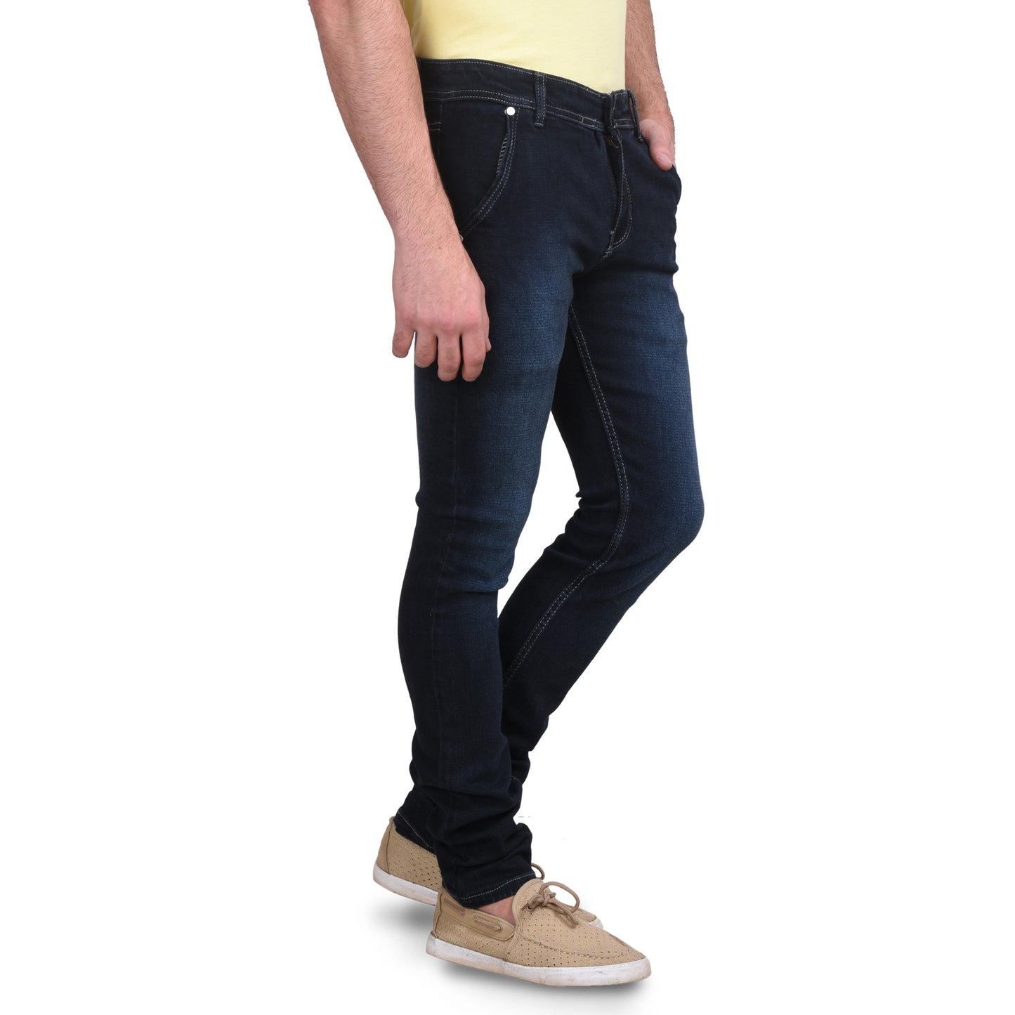 Men's Stretchable Silky Raw Wash Semi Dark Blue Jeans