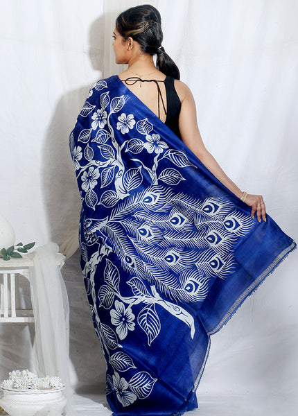 Blue Color  Pure Silk Mark Certified Bishnupuri Silk Sarees