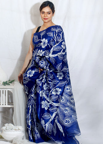 Blue Color  Pure Silk Mark Certified Bishnupuri Silk Sarees