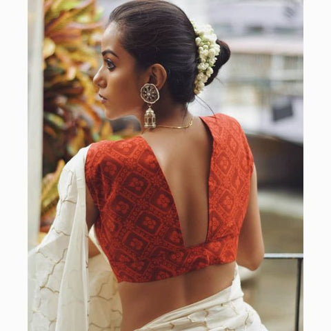 Maroon Kalamkari Block Printed Pure Cotton Backless Blouse - Buy Now