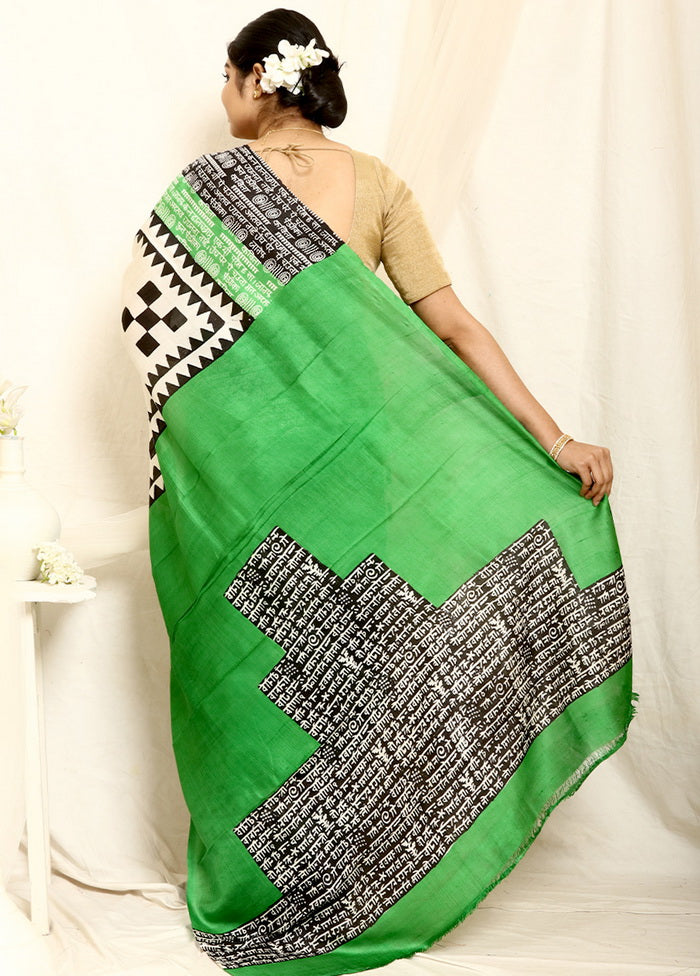 Green Block Printed Pure Silk Mark Certified Bishnupuri Silk Sarees