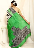 Green Block Printed Pure Silk Mark Certified Bishnupuri Silk Sarees