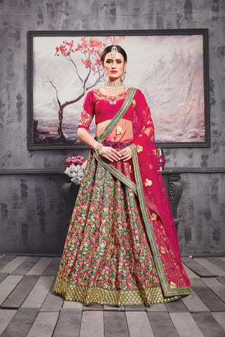 Indian Red Designer Lehenga With Embroidered Choli