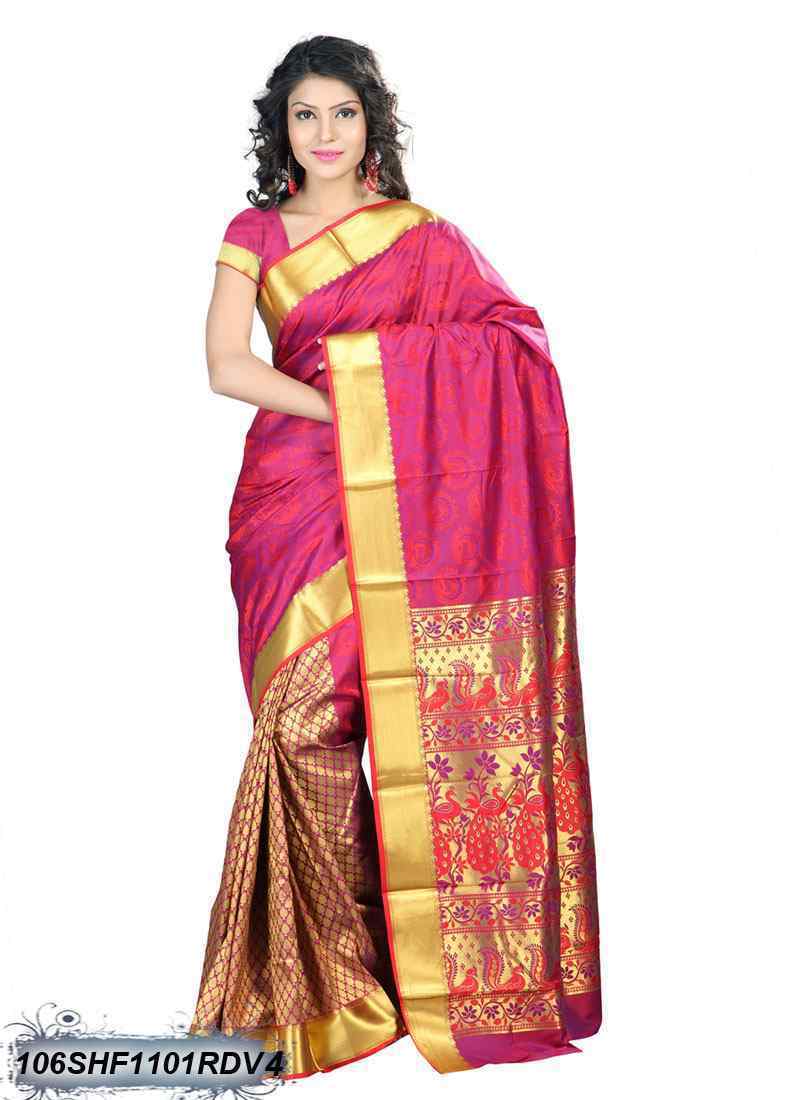 Pink & Golden Kanjivaram Silk Sarees