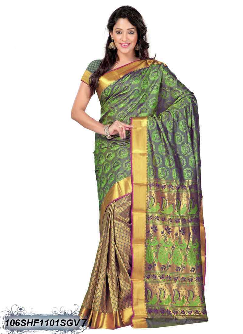 Green ,Golden Kanjivaram Silk Sarees