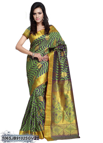 Green Blue Golden Kanjivaram Silk Sarees