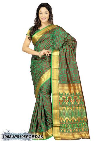 Green Brown & Golden Kanjivaram Silk Sarees