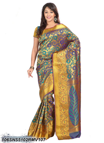 Blue,Violet & Golden Kanjivaram Silk Sarees