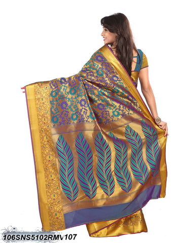 Blue,Violet & Golden Kanjivaram Silk Sarees