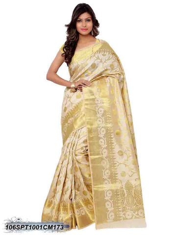 Beige & Golden Design Kanjivaram Silk Sarees