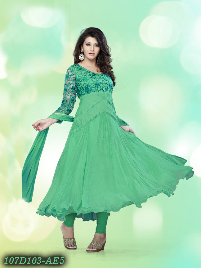 Green Semi-Stitched Georgette Santoon Chiffon Santoon Anarkali Salwar