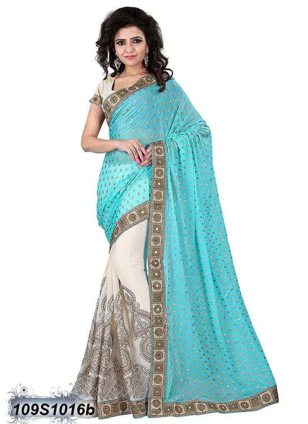 Green, Cream Georgette Sarees