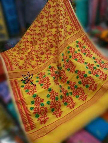 Yellow Red Dhakai Jamdani Sarees