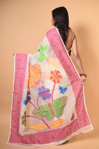 Pink Butterfly Handloom Jamdani Saree Get Extra 10% Discount on All Prepaid Transaction
