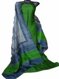 Handpicked Green & Grey Block Printed Design Pure Silk Top & Dupatta Get Extra 10% Discount on All Prepaid Transaction