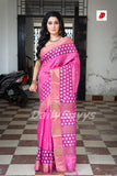 Pink Black Zari Border Cut Work Pure Silk Mark Certified Tussar Silk Sarees