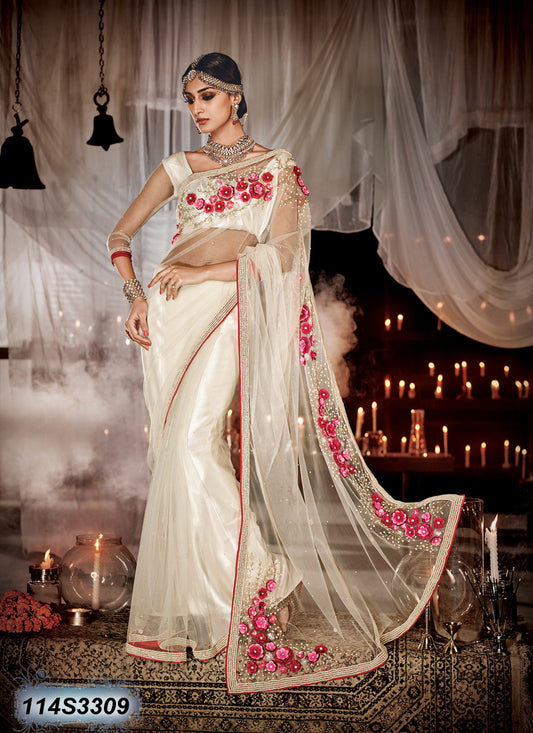 Beige Soft Net Sarees