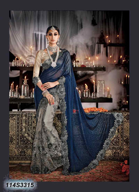 Blue Net Sarees