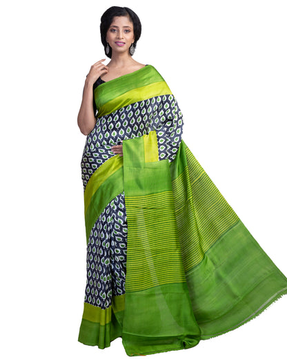 Green Block Printed Pure Silk Mark Certified Bishnupuri Silk Sarees