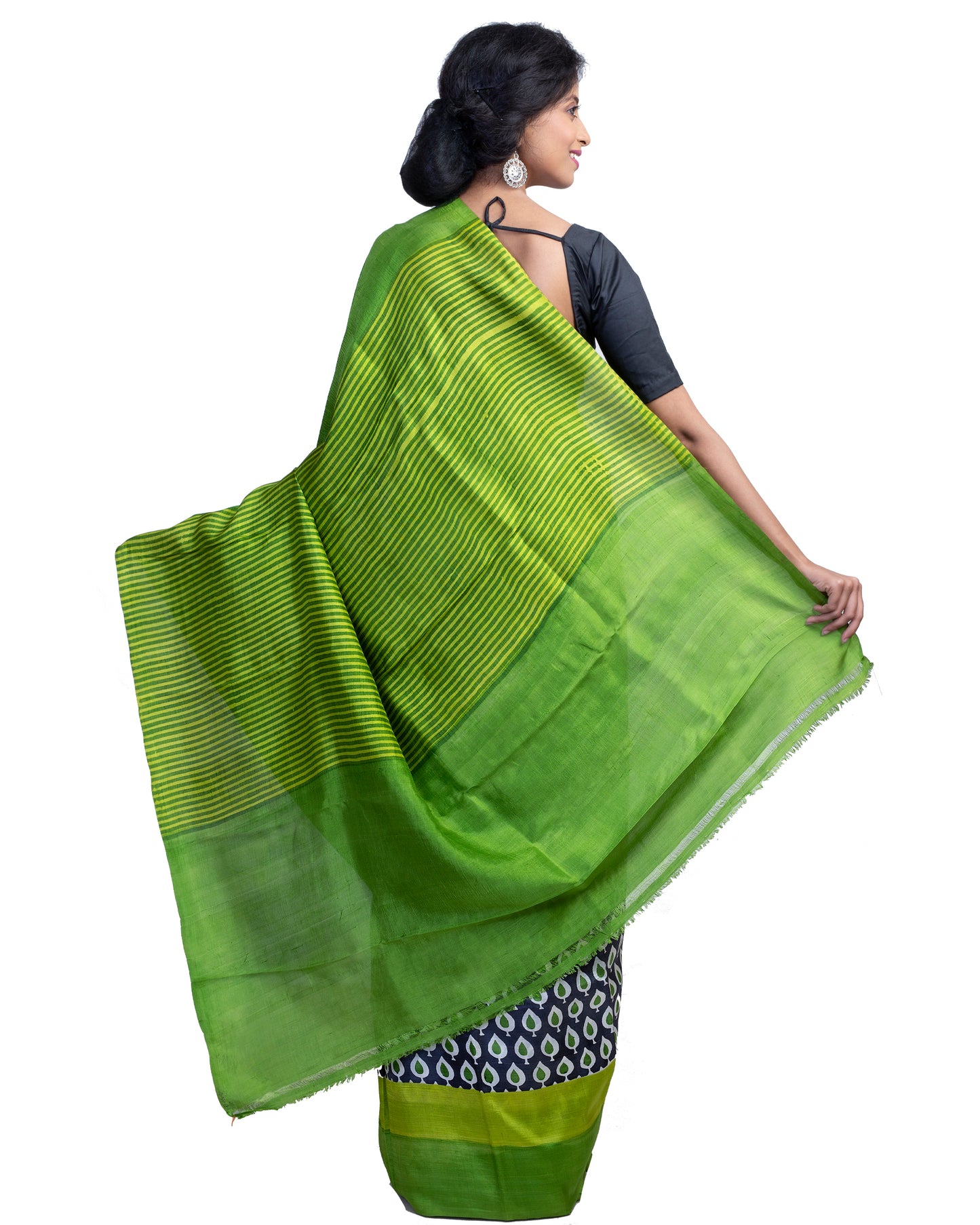 Green Block Printed Pure Silk Mark Certified Bishnupuri Silk Sarees