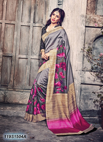 Gray Purple Bhagalpuri Silk Sarees