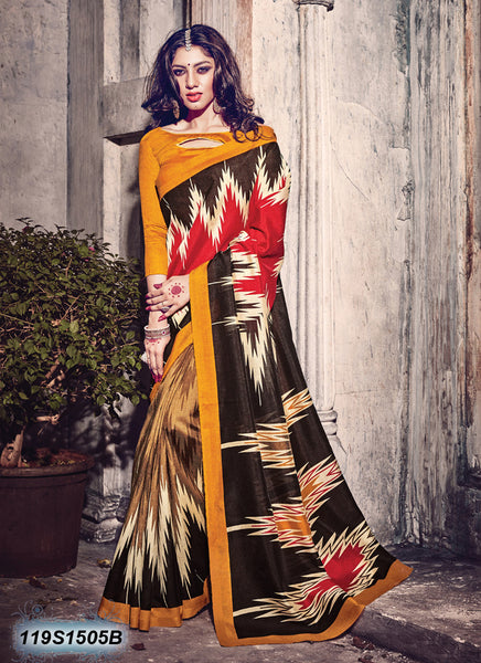 Red Yellow Bhagalpuri Silk Sarees