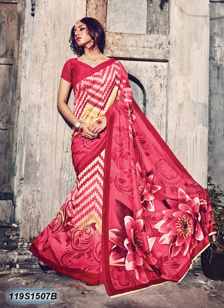 Red Pink Bhagalpuri Silk Sarees