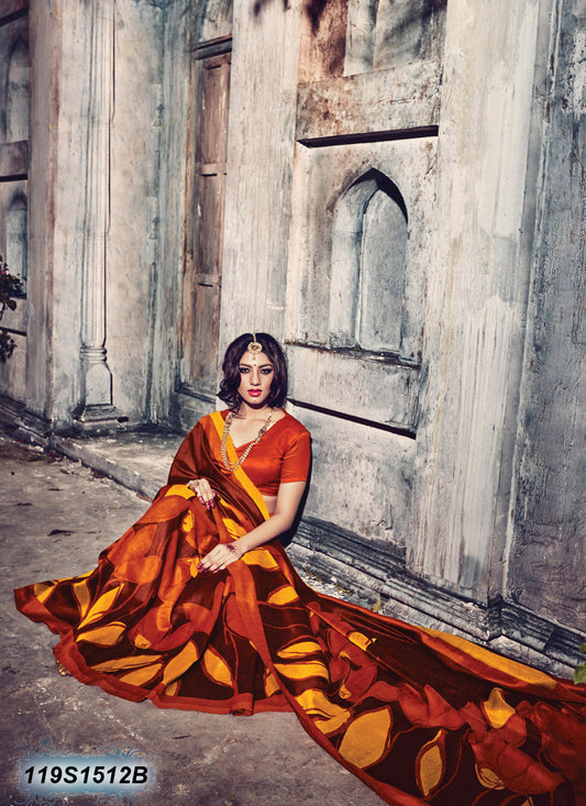 Orange Brown Bhagalpuri Silk Sarees