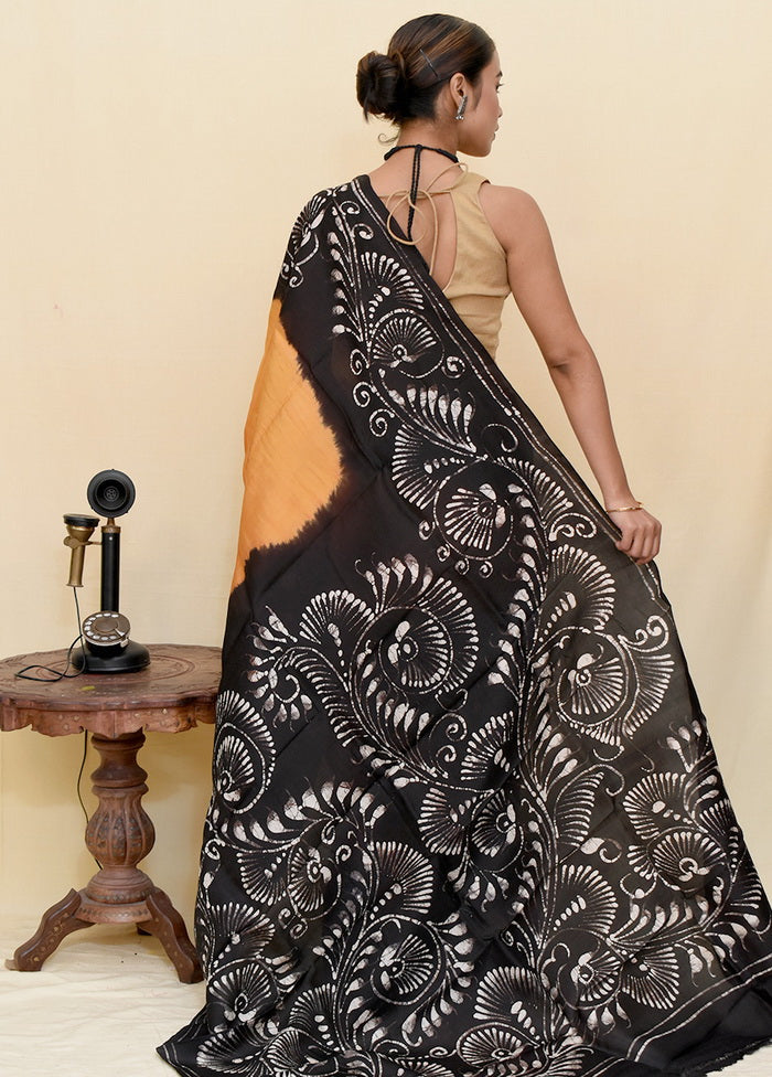 Black & Yellow Hand Painted Silk Mark Certified Bishnupuri Silk Sarees