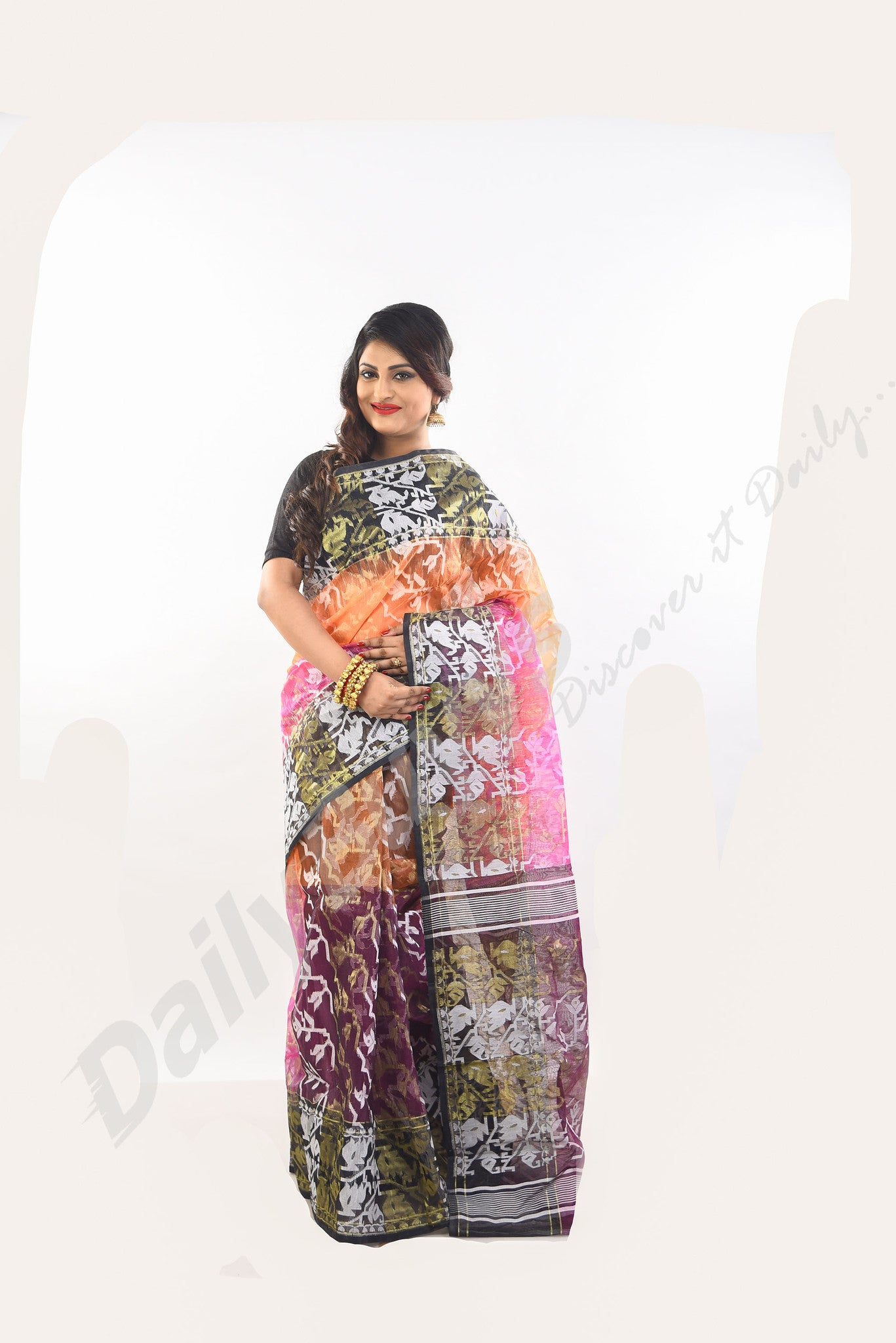 Brown Violet Black Dhakai Jamdani Sarees