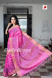 Pink Black Zari Border Cut Work Pure Silk Mark Certified Tussar Silk Sarees