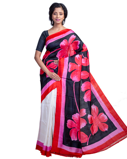 Red White Pure KK Hand Painted Silk Mark Certified Bishnupuri Silk Sarees