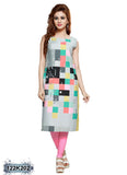Offwhite Poly Crepe Stitched Printed Kurtis