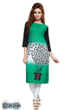 Green Poly Crepe Stitched Printed Kurtis