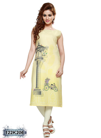 Lemon Poly Crepe Stitched Printed Kurtis