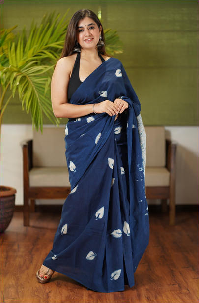 Blue Mulmul Pure Cotton Sarees