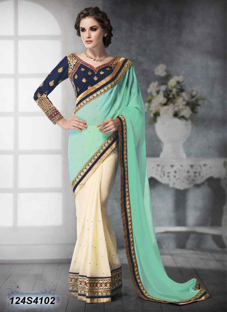 Blue ,Cream Georgette Sarees