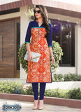 Orange Blue Stitched New Design Pure Cotton Kurtis