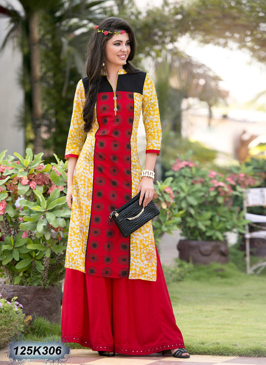Red Stitched New Design Pure Cotton Kurtis - Dailybuyys