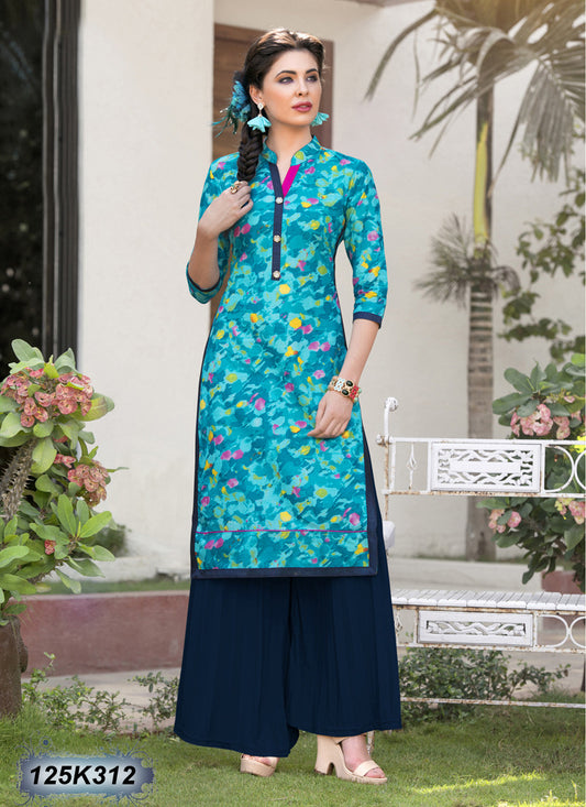 Blue Stitched New Design Pure Cotton Kurtis - Dailybuyys