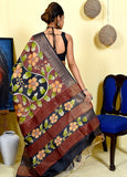 Yellow Floral Hand Painted Zari Border Pure Silk Mark Certified Tussar Silk Kalamkari Sarees
