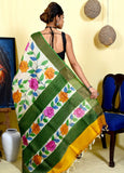 Geeen Floral Hand Painted Zari Border Pure Silk Mark Certified Tussar Silk Sarees