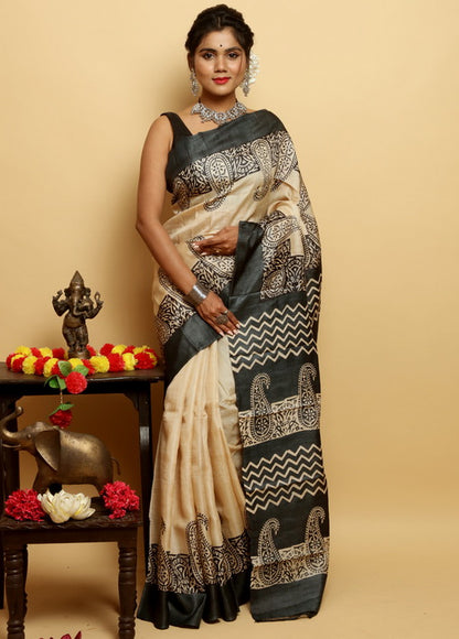 Black Block Print Silk Mark Certified Bishnupuri Silk Sarees