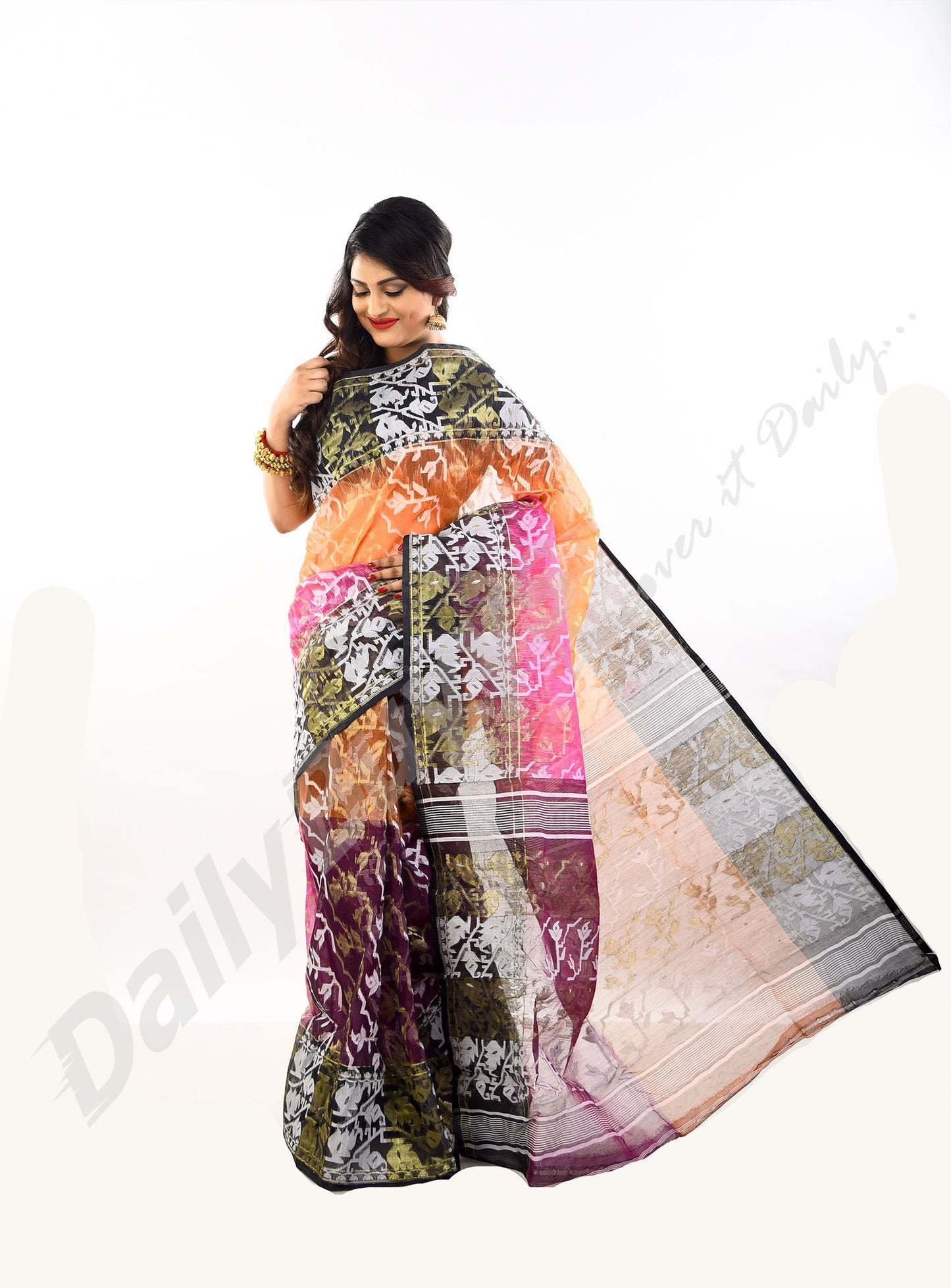 Brown Violet Black Dhakai Jamdani Sarees